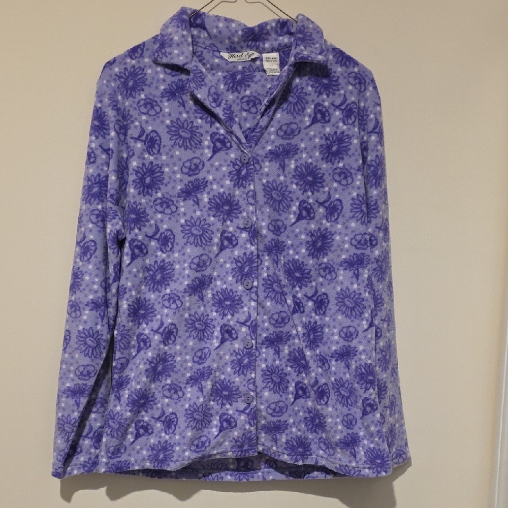 💜 Hotel Spa Collection Purple Floral Pajama Top & Pants Set – Size Large